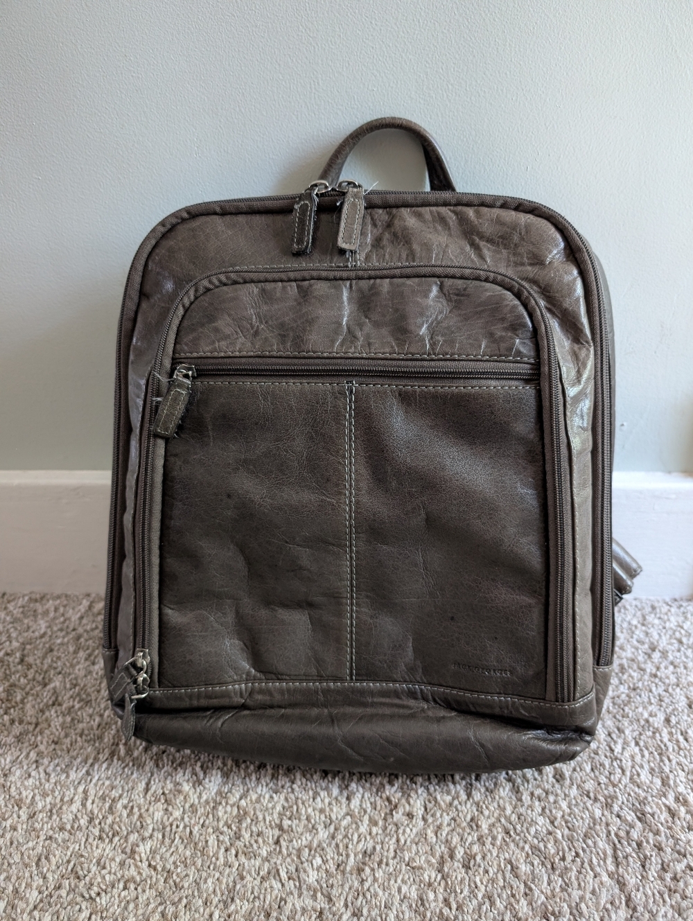 Jack Georges Men's Leather Travel Backpack Bag in Slate Gray Midsize Tech Sleeve